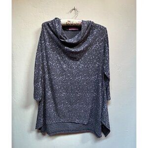 Cut Loose Womens Cowl Neck Jacquard Swing Pullover Top Large Black 3/4 Sleeve